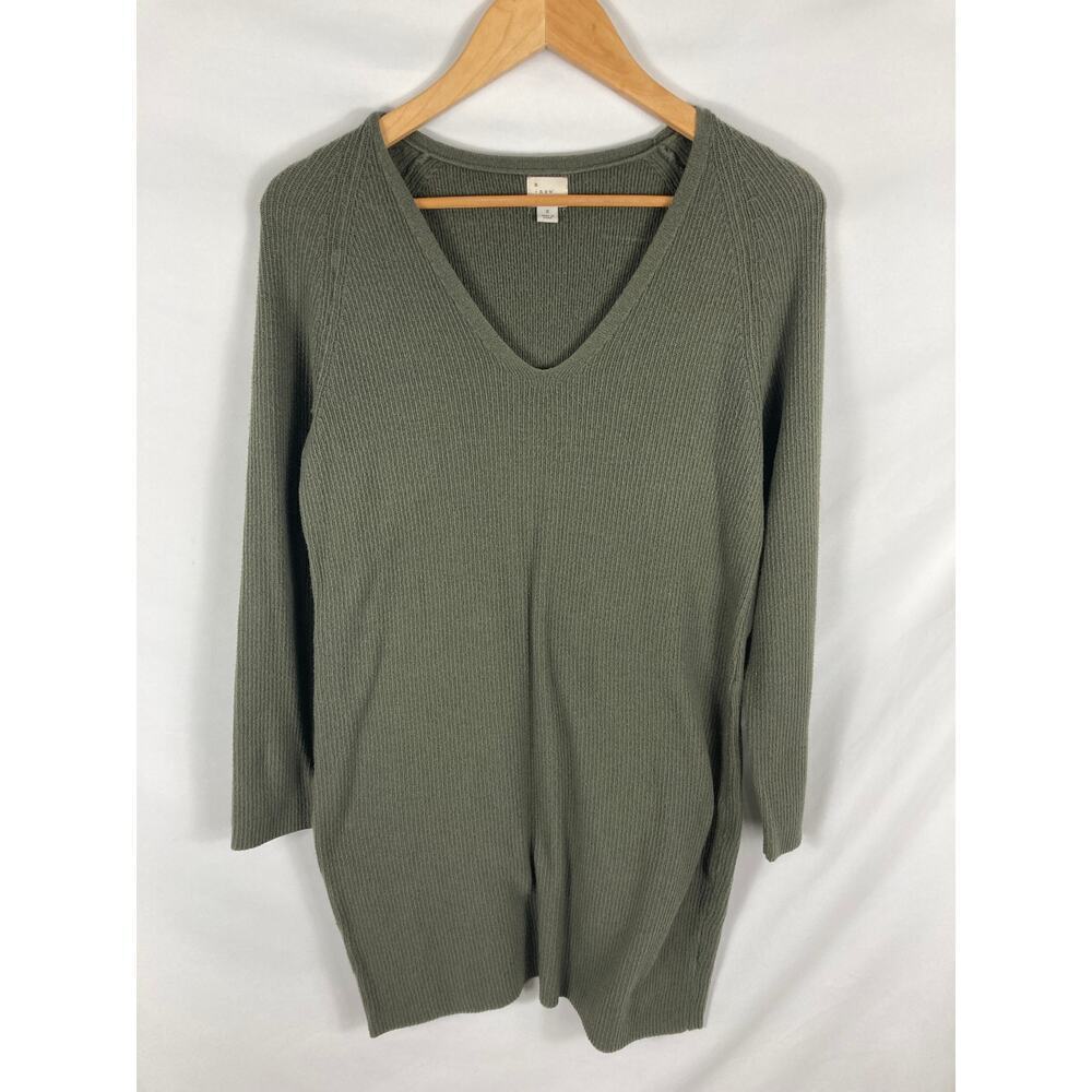 A New Day Green V Neck Ribbed Knit Longline Tunic Sweater Size Small